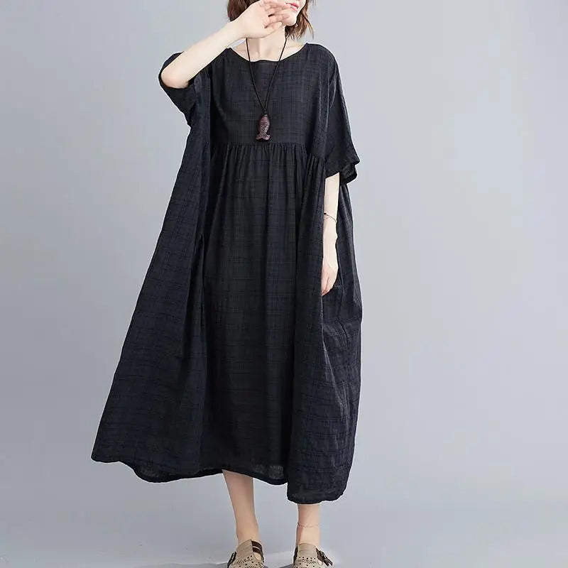 SheVogue 2025 | Plus Size Vintage Plaid Cotton Summer Dress – Oversized & Breathable – 4XL 5XL 6XL Casual Beachwear for Women