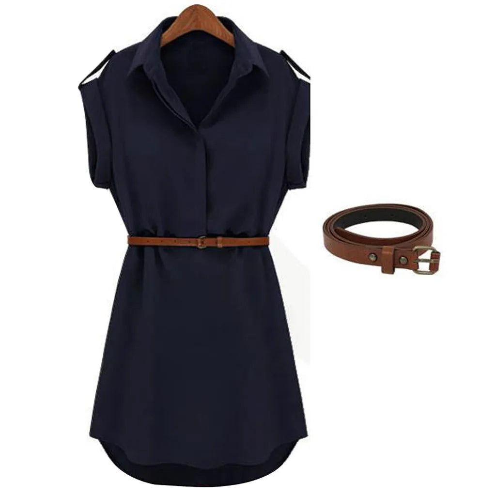 Shevogue 2025 Belted Summer Dress - Loose Casual Short Sleeve Slim Fit