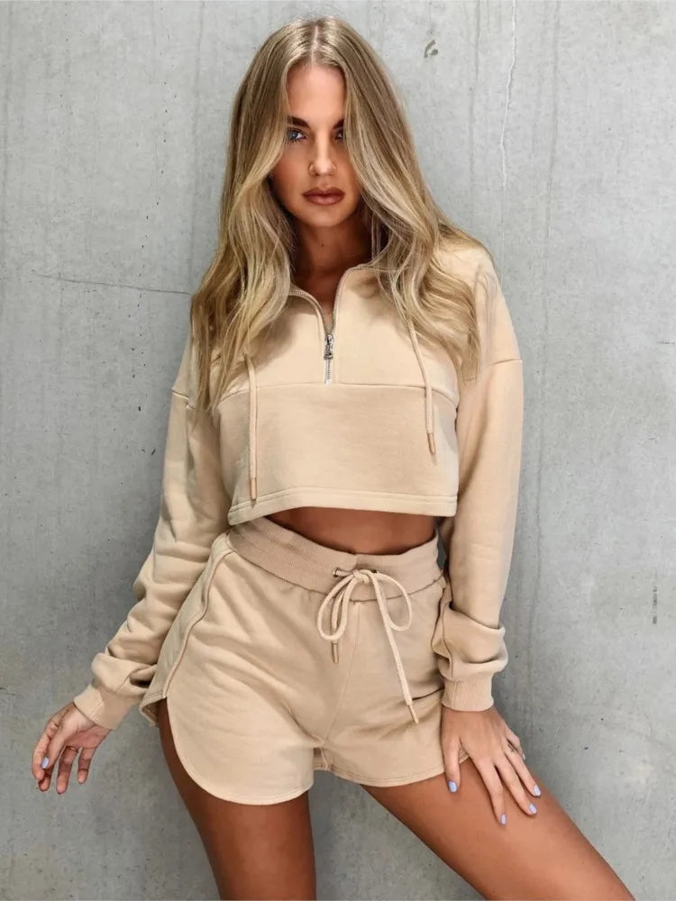 Zipper Collar Shorts Set – SheVogue Summer 2-Piece Outfit