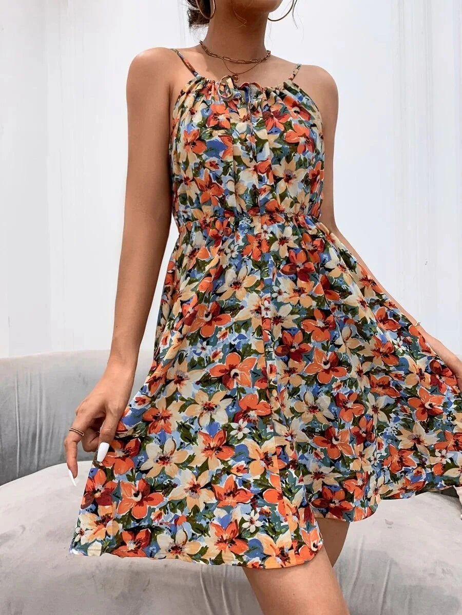 SheVogue 2025 Summer – Sexy Floral Lace-Up Backless Mini Dress