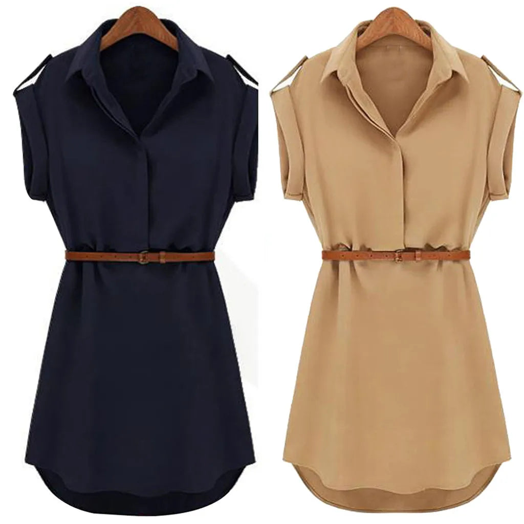 Shevogue 2025 Belted Summer Dress - Loose Casual Short Sleeve Slim Fit