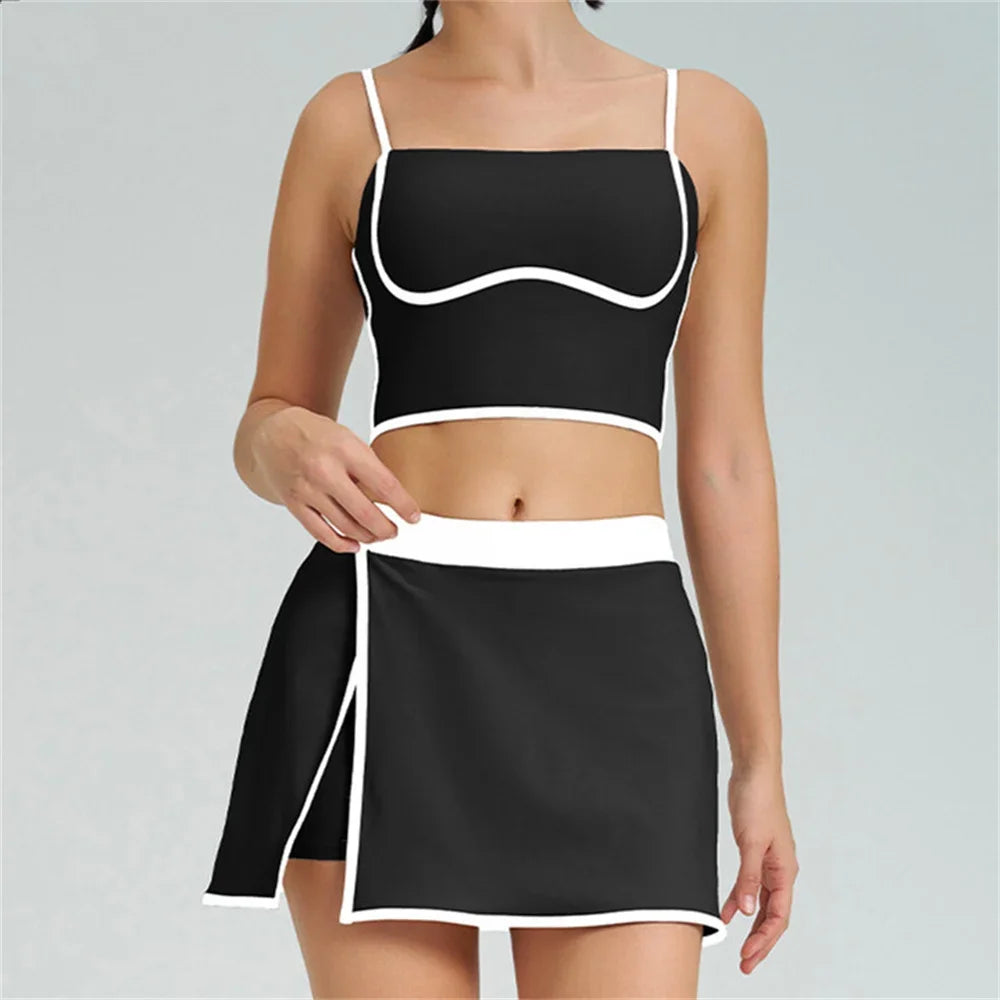 SheVogue Women’s 1/2PCS Sports Set – Yoga Bra & Shorts Skirt Combo for Gym, Running & Workout