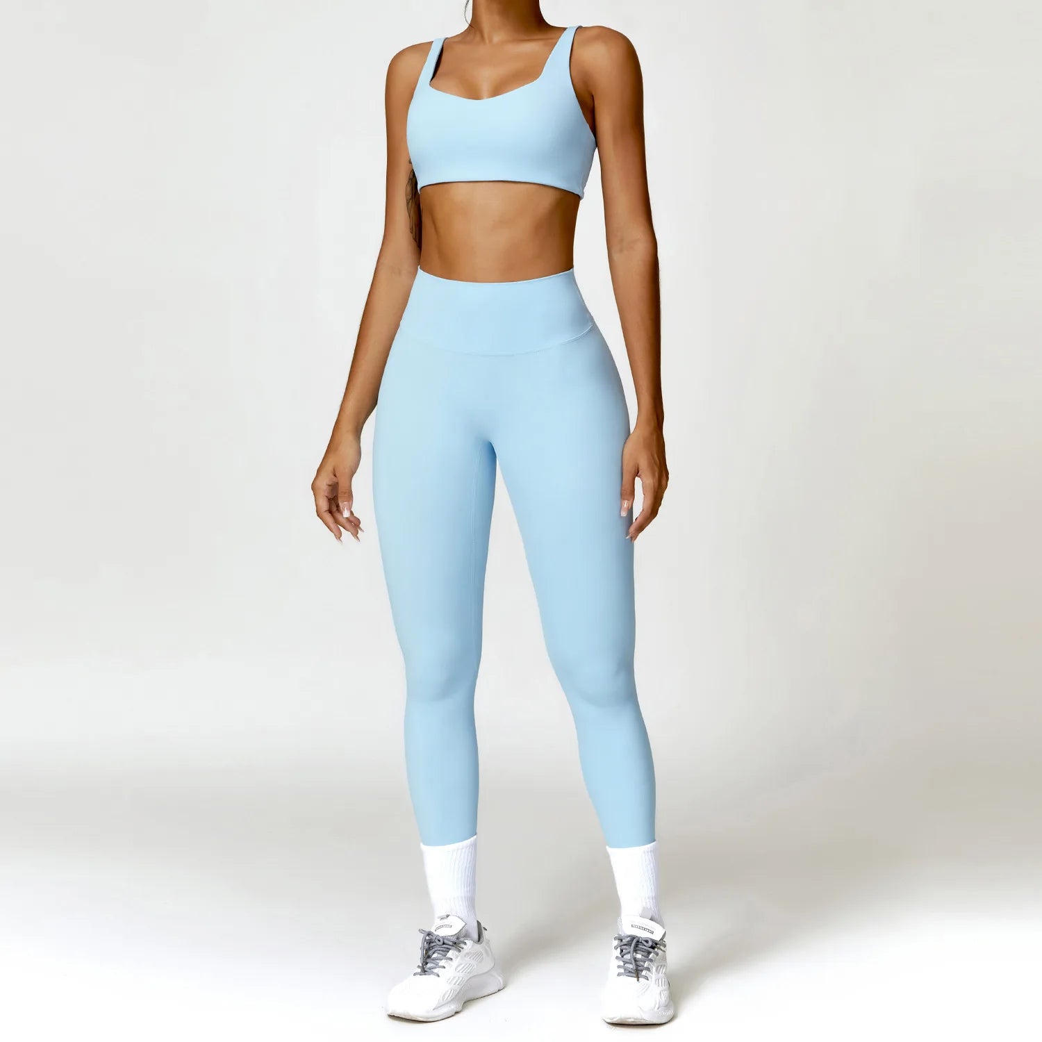 SheVogue 2PCS Women's Tracksuit Yoga Set – Long Sleeve Crop Top & High-Waist Leggings