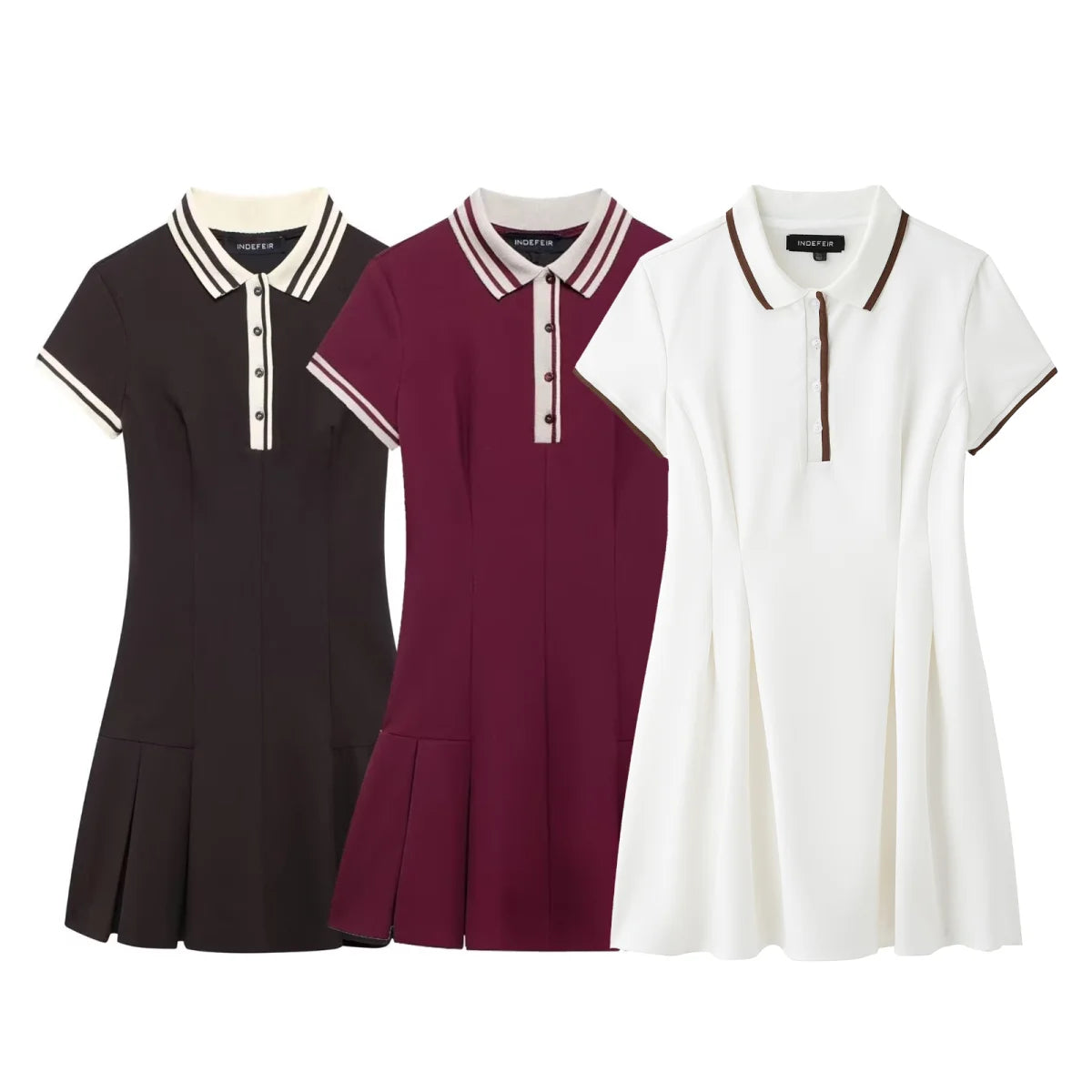 Shevogue 2025 Ribbed Lapel Dress - Burgundy Angola Red Campus Dress | Spring Summer Contrast Button Design"