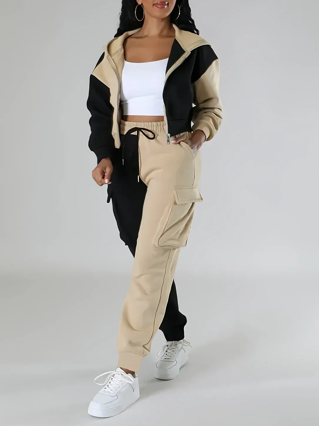 SheVogue Loose Two-Piece Hoodie and Cargo Pants Set – Autumn Winter Casual Tracksuit for Women