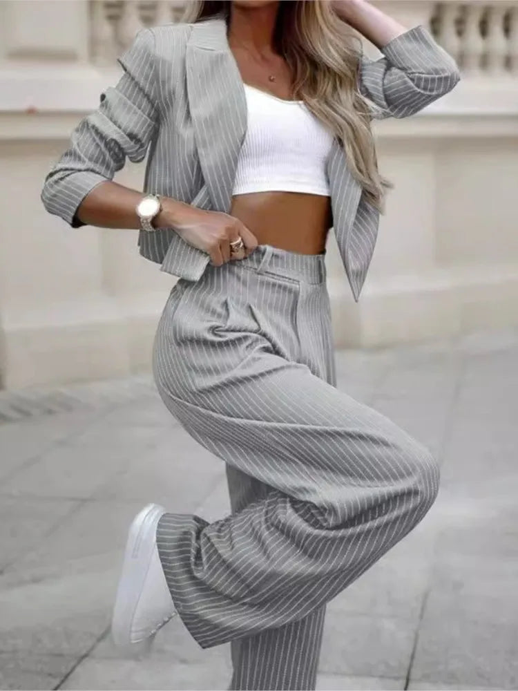 SheVogue Striped Suit Set – Spring Elegance