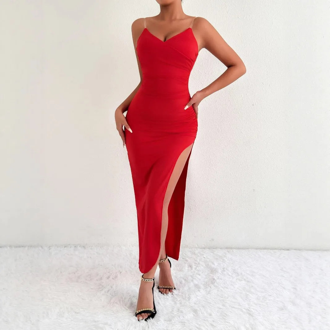 "Summer Evening V-Neck Maxi Dress - Women's Sleeveless Party Dress