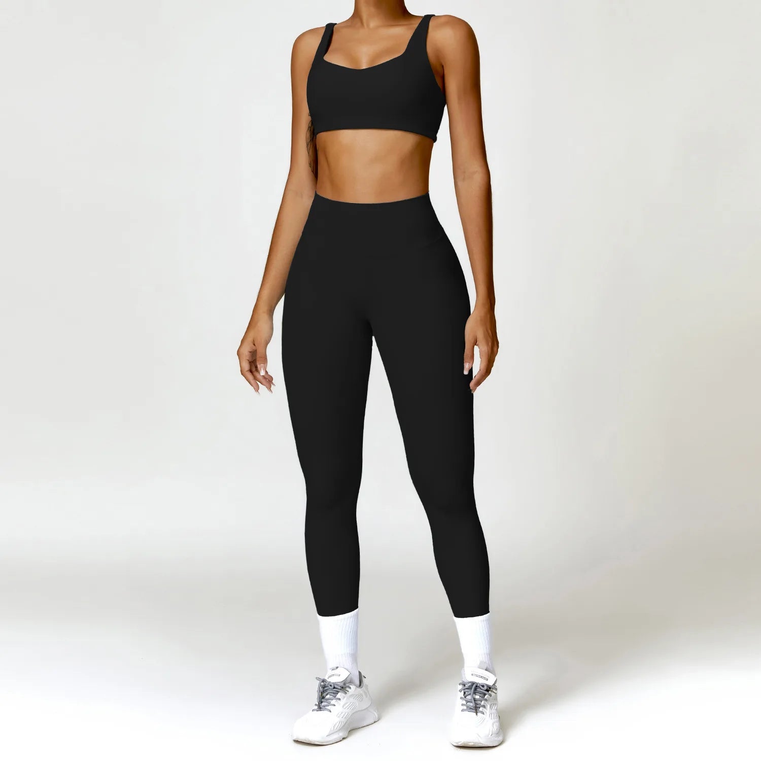 SheVogue 2PCS Women's Tracksuit Yoga Set – Long Sleeve Crop Top & High-Waist Leggings