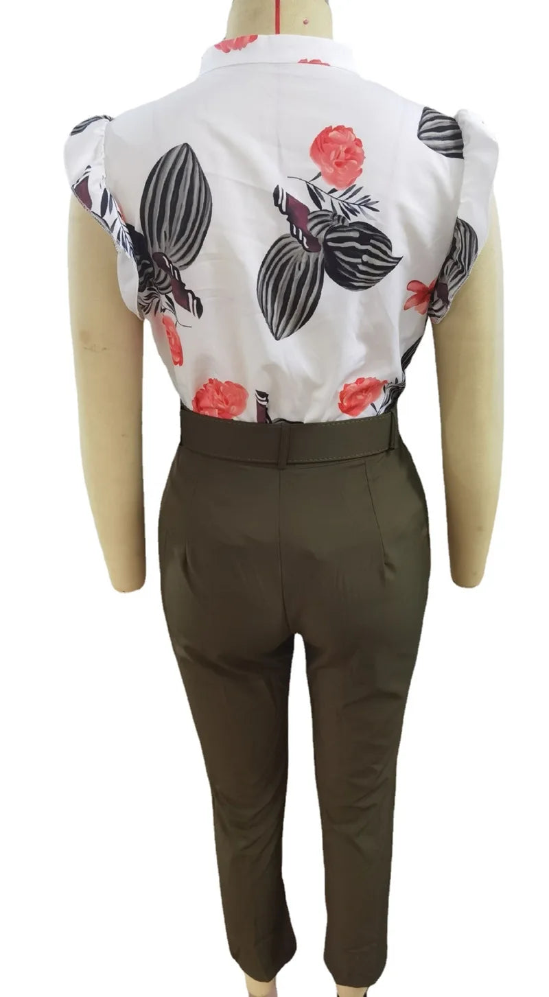 SheVogue Floral V-Neck Blazer Set – Elegant 2-Piece Summer Office Outfit for Women