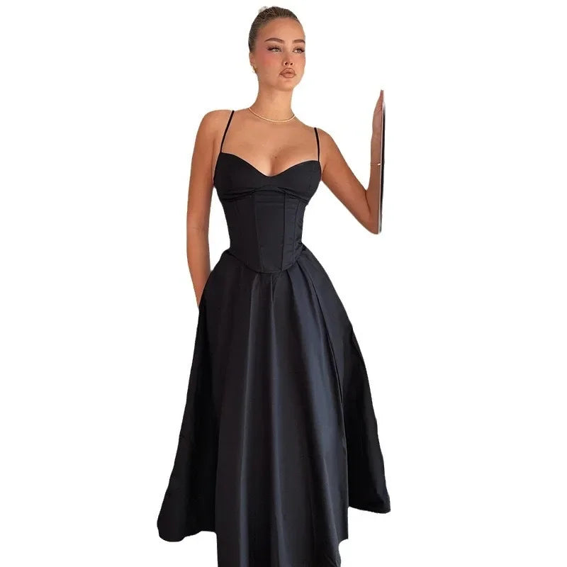Sexy V-Neck Open-Back Tank Dress - Black
