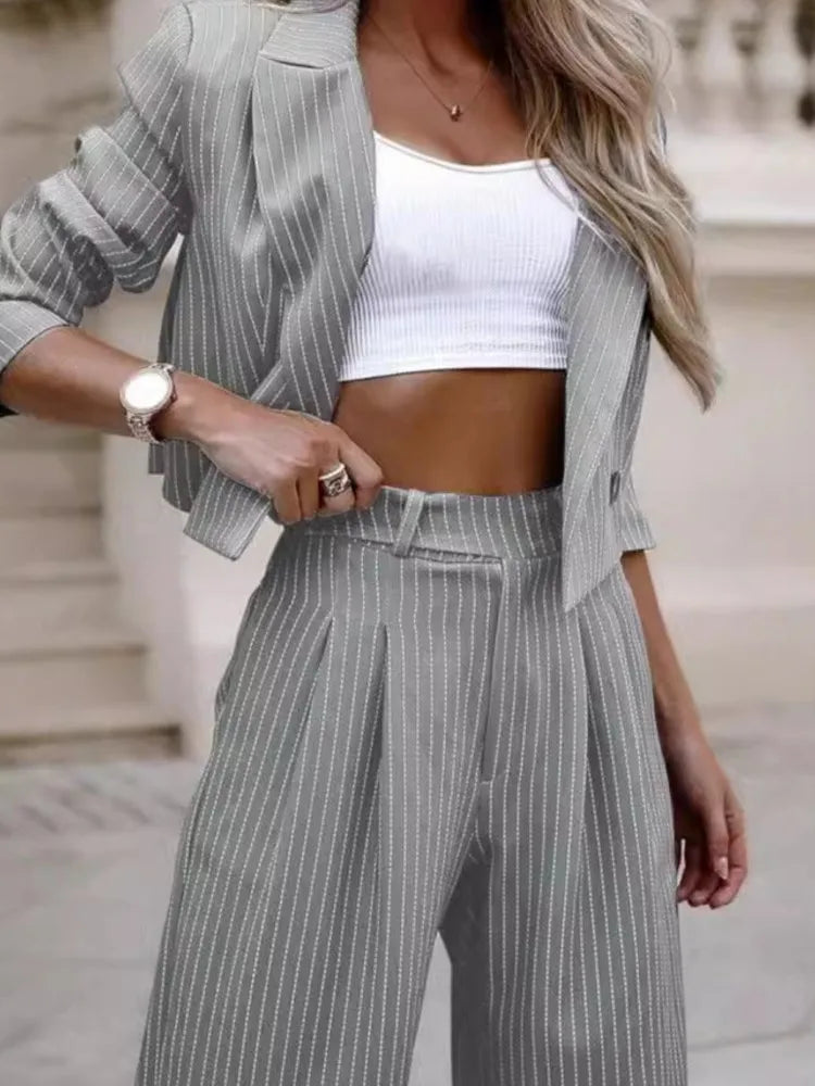 SheVogue Striped Suit Set – Spring Elegance