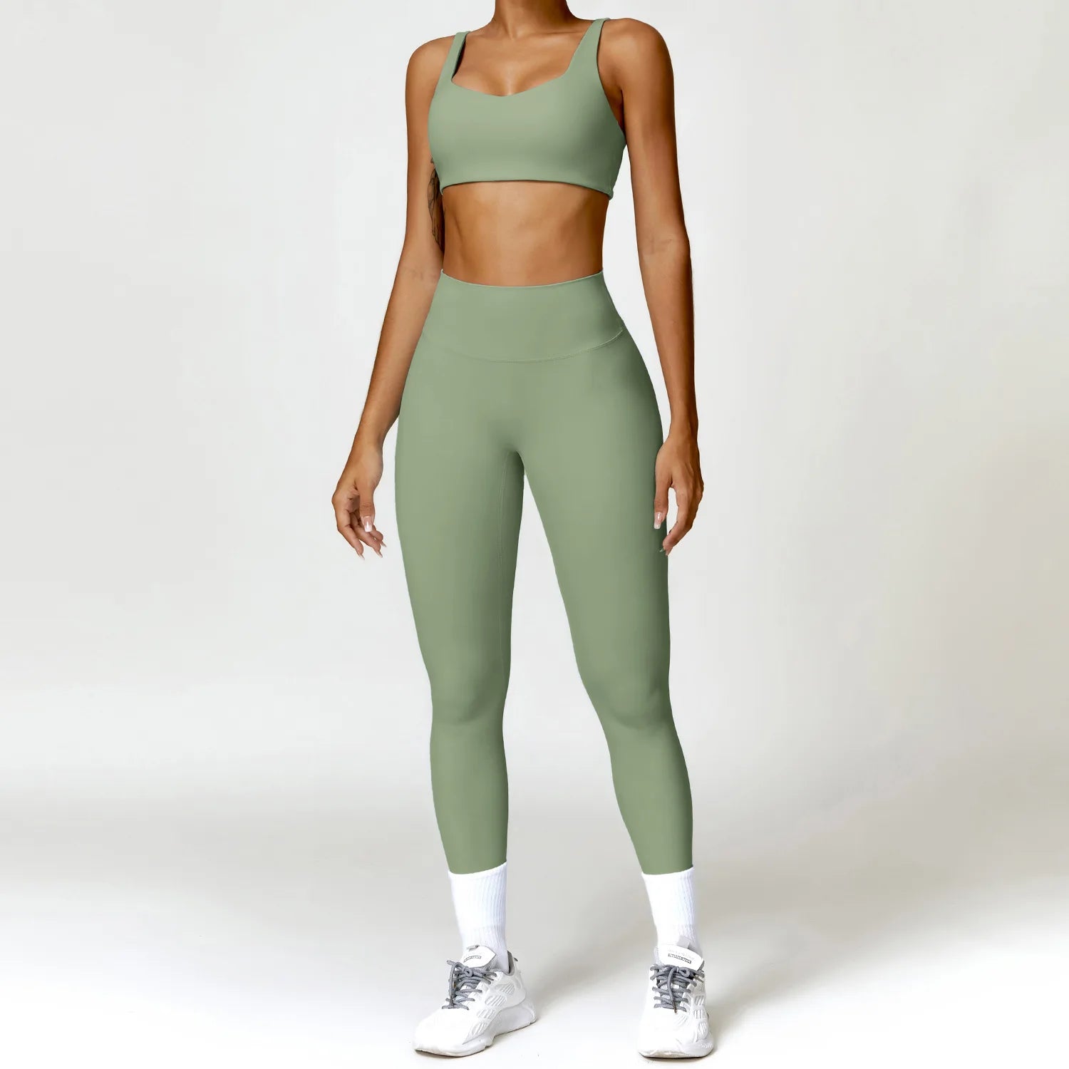 SheVogue 2PCS Women's Tracksuit Yoga Set – Long Sleeve Crop Top & High-Waist Leggings