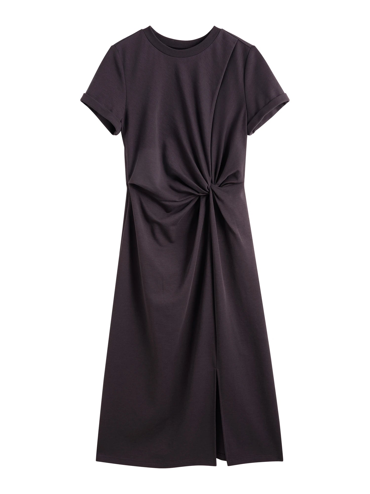 2025 Summer Casual T-Shirt Dress for Women – Solid Grey X-Line Maxi Dress with Round Neck & Short Sleeves