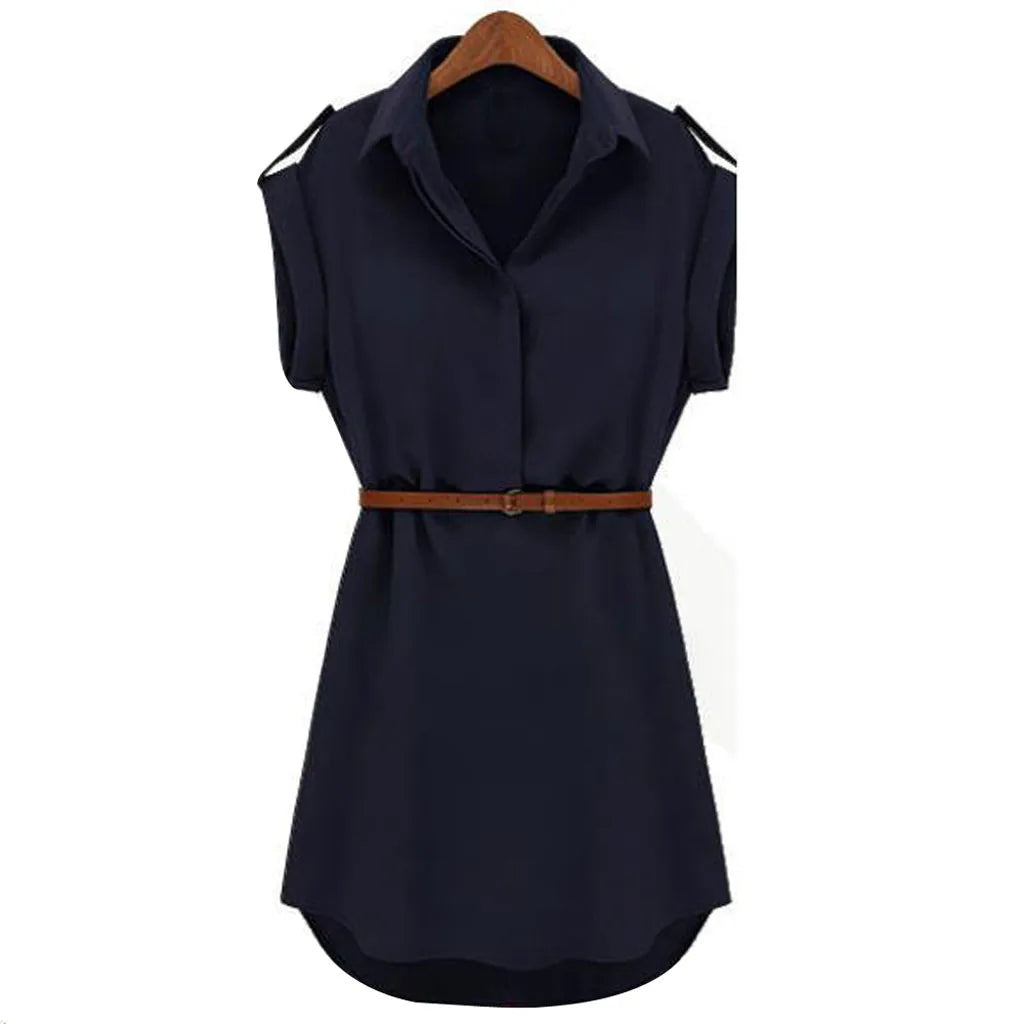 Shevogue 2025 Belted Summer Dress - Loose Casual Short Sleeve Slim Fit