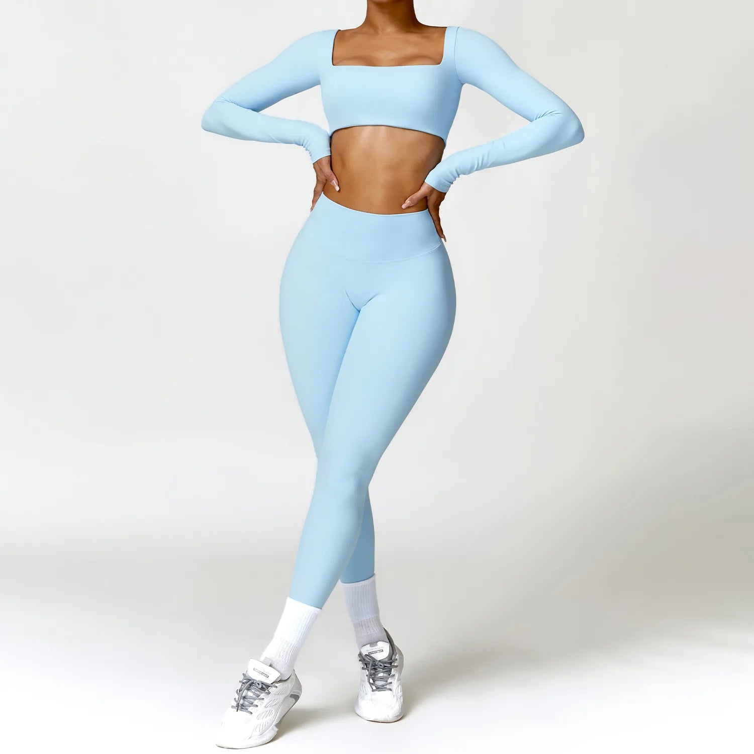SheVogue 2PCS Women's Tracksuit Yoga Set – Long Sleeve Crop Top & High-Waist Leggings