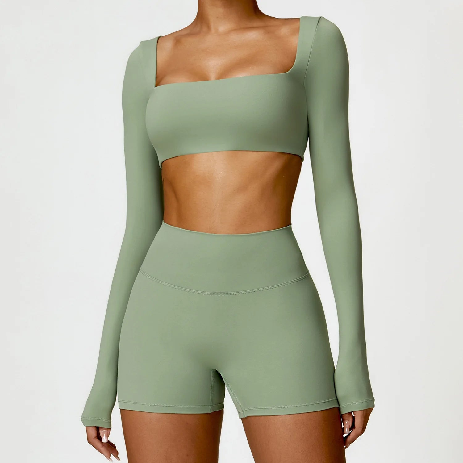 SheVogue 2PCS Women's Tracksuit Yoga Set – Long Sleeve Crop Top & High-Waist Leggings