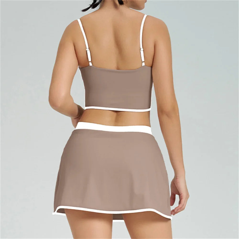 SheVogue Women’s 1/2PCS Sports Set – Yoga Bra & Shorts Skirt Combo for Gym, Running & Workout