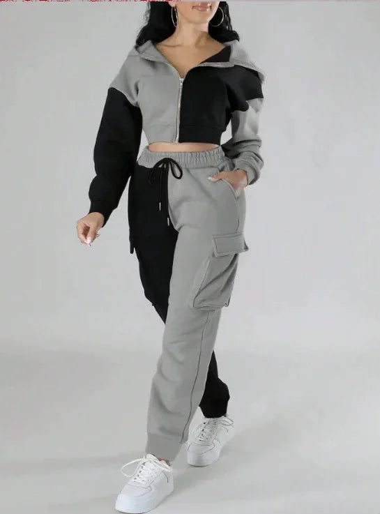 SheVogue Loose Two-Piece Hoodie and Cargo Pants Set – Autumn Winter Casual Tracksuit for Women