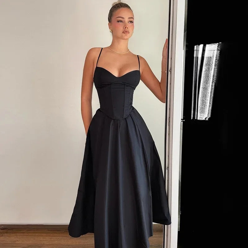 Sexy V-Neck Open-Back Tank Dress - Black