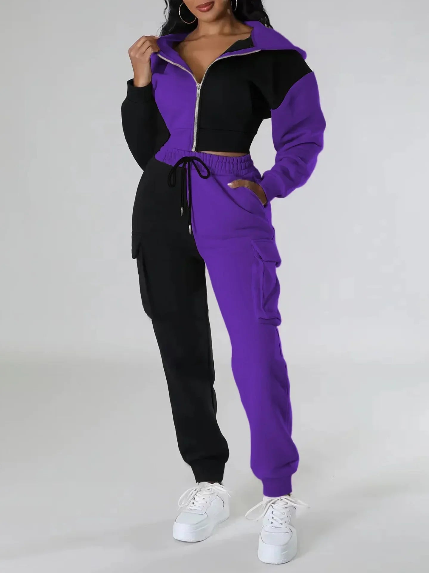 SheVogue Loose Two-Piece Hoodie and Cargo Pants Set – Autumn Winter Casual Tracksuit for Women
