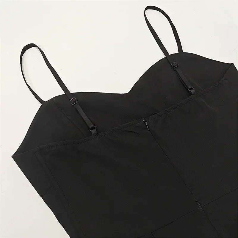 Sexy V-Neck Open-Back Tank Dress - Black