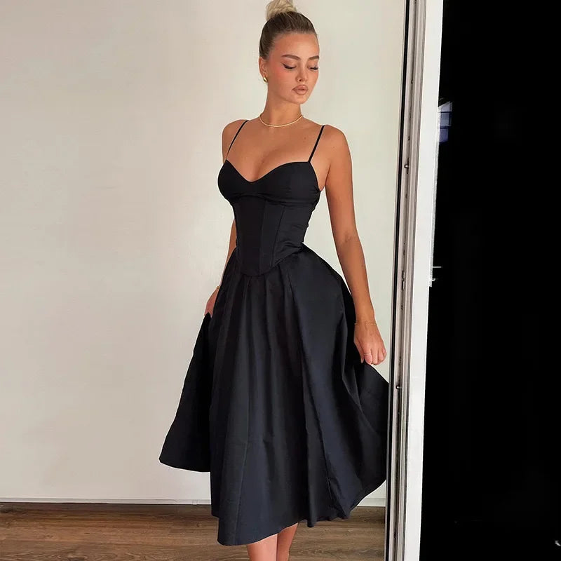 Sexy V-Neck Open-Back Tank Dress - Black