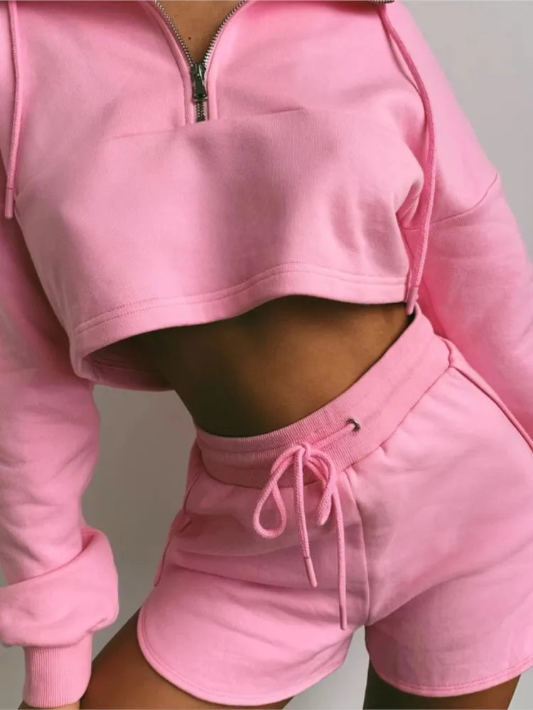 Zipper Collar Shorts Set – SheVogue Summer 2-Piece Outfit
