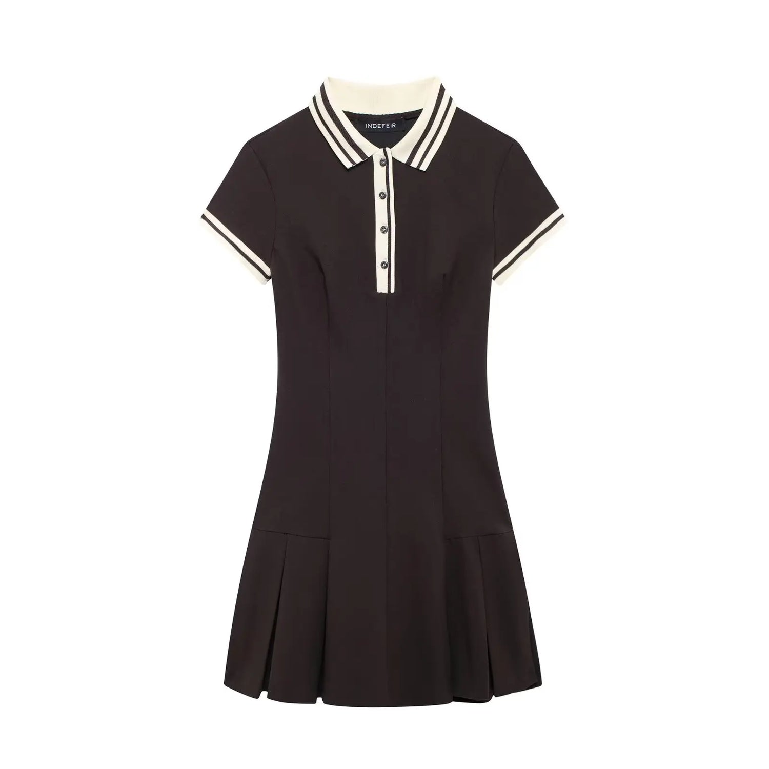 Shevogue 2025 Ribbed Lapel Dress - Burgundy Angola Red Campus Dress | Spring Summer Contrast Button Design"