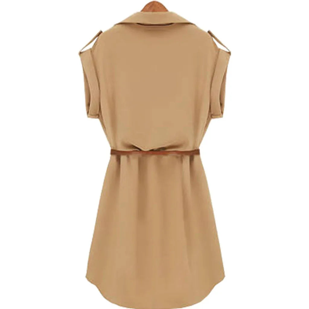 Shevogue 2025 Belted Summer Dress - Loose Casual Short Sleeve Slim Fit