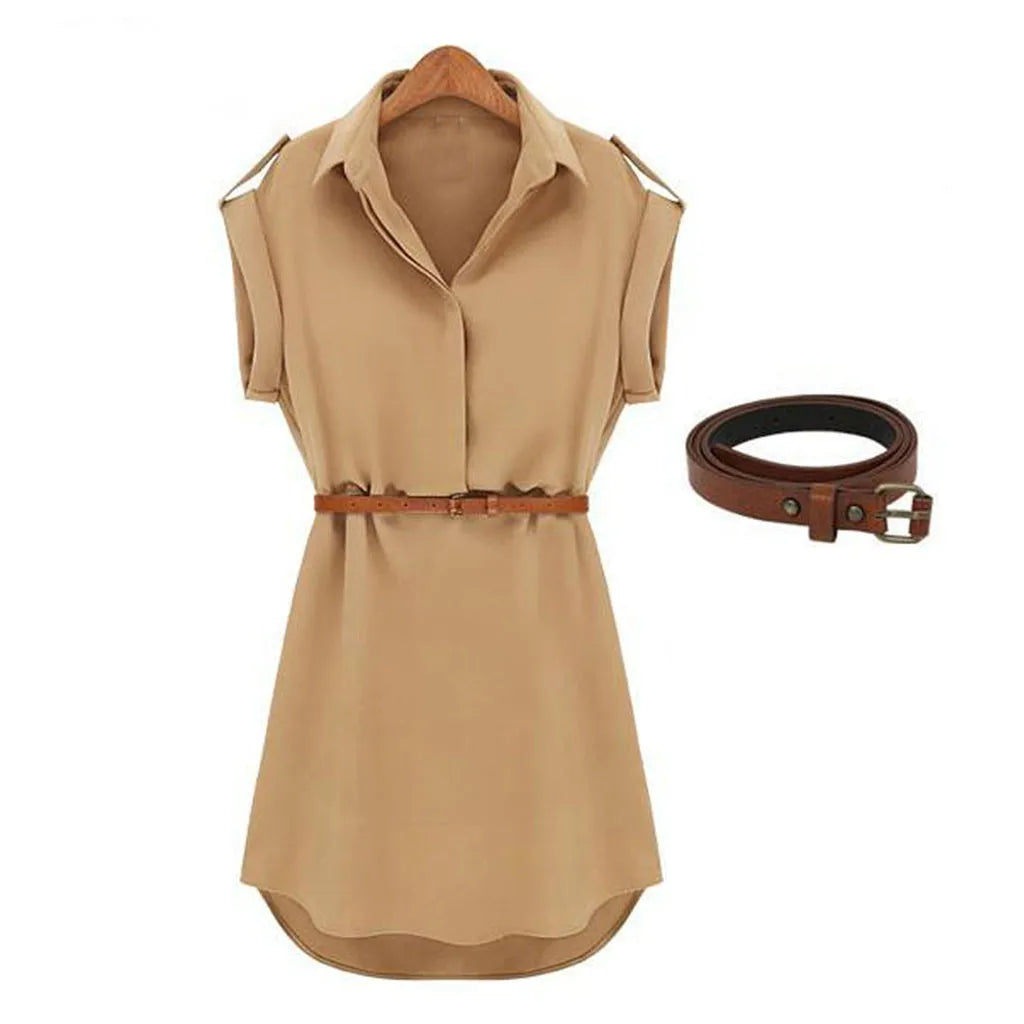 Shevogue 2025 Belted Summer Dress - Loose Casual Short Sleeve Slim Fit