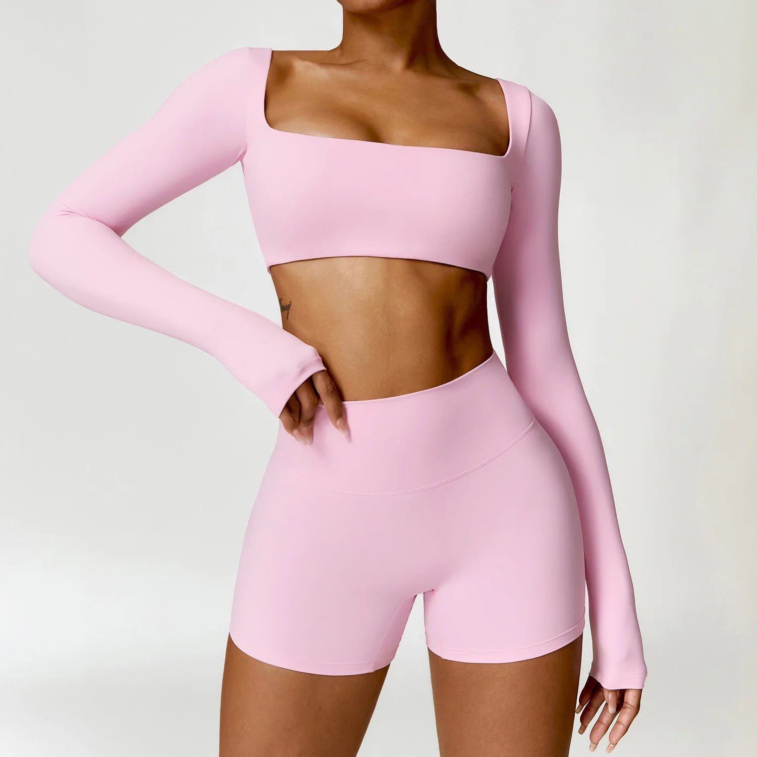 SheVogue 2PCS Women's Tracksuit Yoga Set – Long Sleeve Crop Top & High-Waist Leggings