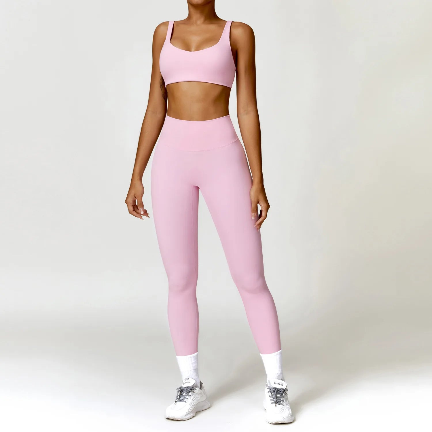 SheVogue 2PCS Women's Tracksuit Yoga Set – Long Sleeve Crop Top & High-Waist Leggings
