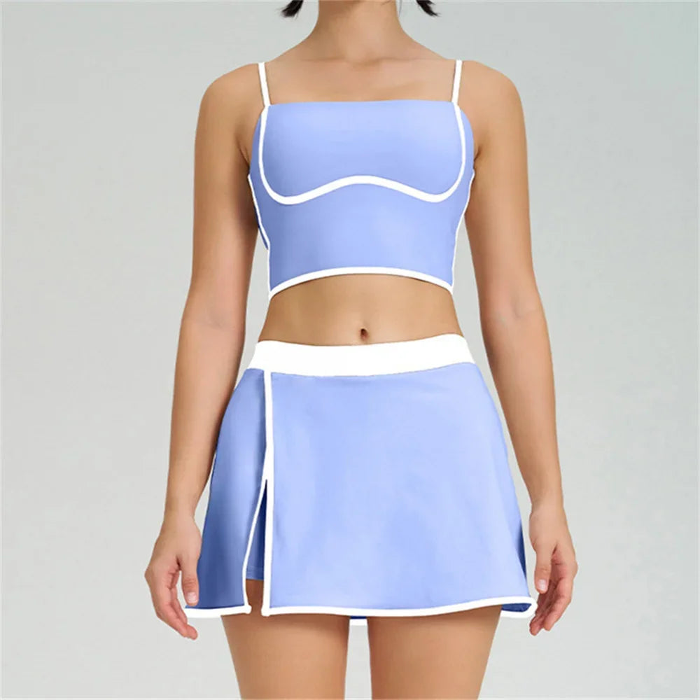 SheVogue Women’s 1/2PCS Sports Set – Yoga Bra & Shorts Skirt Combo for Gym, Running & Workout