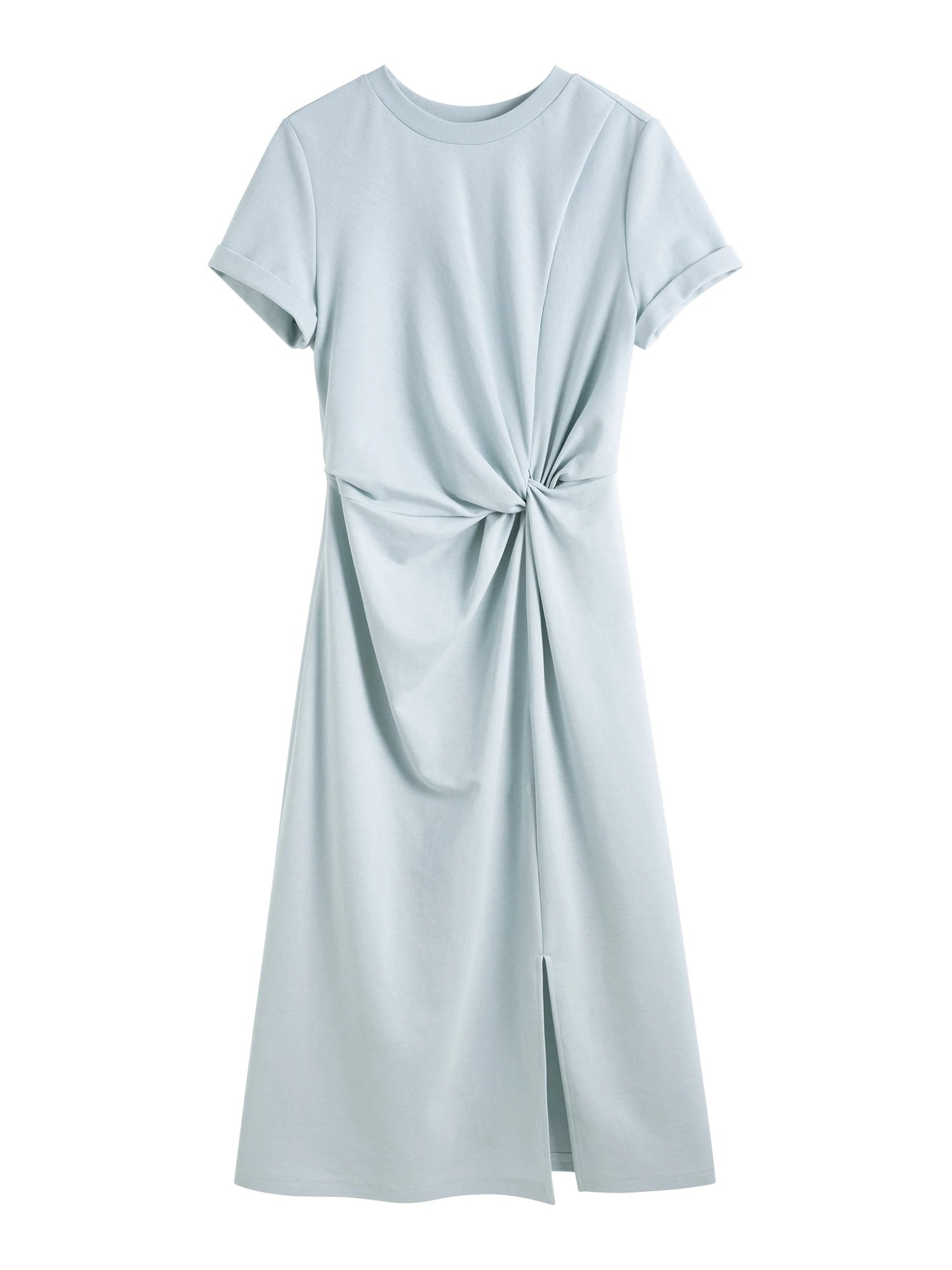 2025 Summer Casual T-Shirt Dress for Women – Solid Grey X-Line Maxi Dress with Round Neck & Short Sleeves
