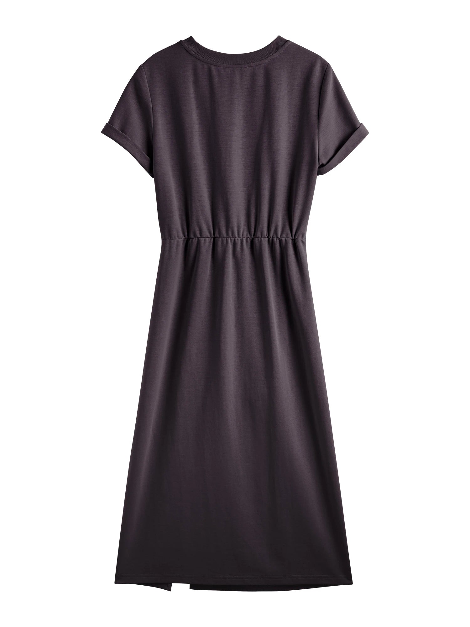 2025 Summer Casual T-Shirt Dress for Women – Solid Grey X-Line Maxi Dress with Round Neck & Short Sleeves