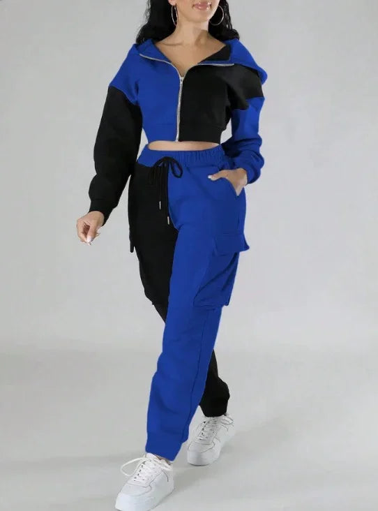 SheVogue Loose Two-Piece Hoodie and Cargo Pants Set – Autumn Winter Casual Tracksuit for Women