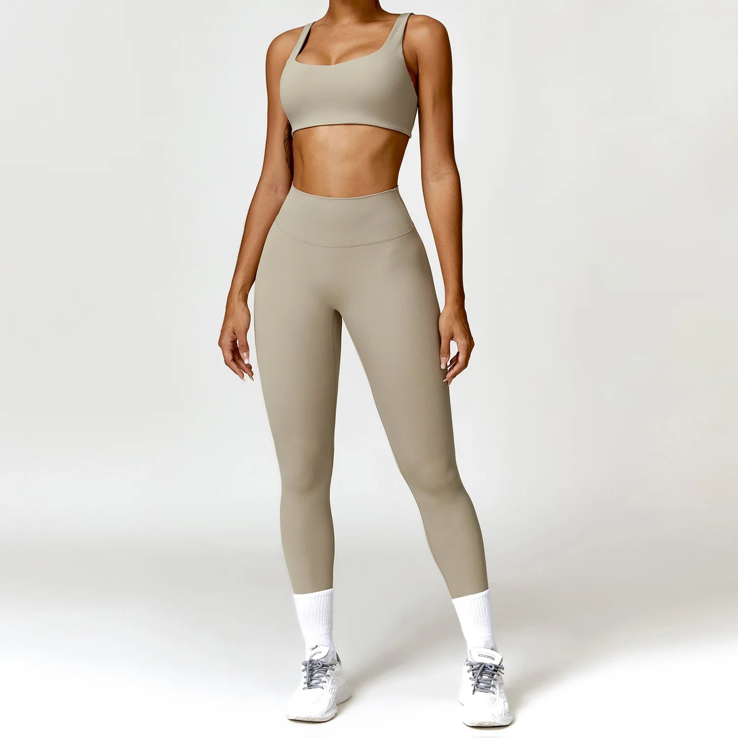SheVogue 2PCS Women's Tracksuit Yoga Set – Long Sleeve Crop Top & High-Waist Leggings