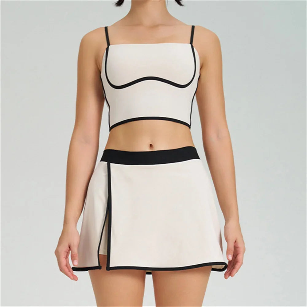 SheVogue Women’s 1/2PCS Sports Set – Yoga Bra & Shorts Skirt Combo for Gym, Running & Workout
