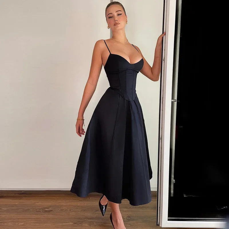 Sexy V-Neck Open-Back Tank Dress - Black