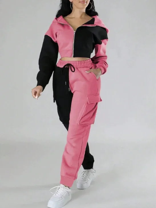 SheVogue Loose Two-Piece Hoodie and Cargo Pants Set – Autumn Winter Casual Tracksuit for Women