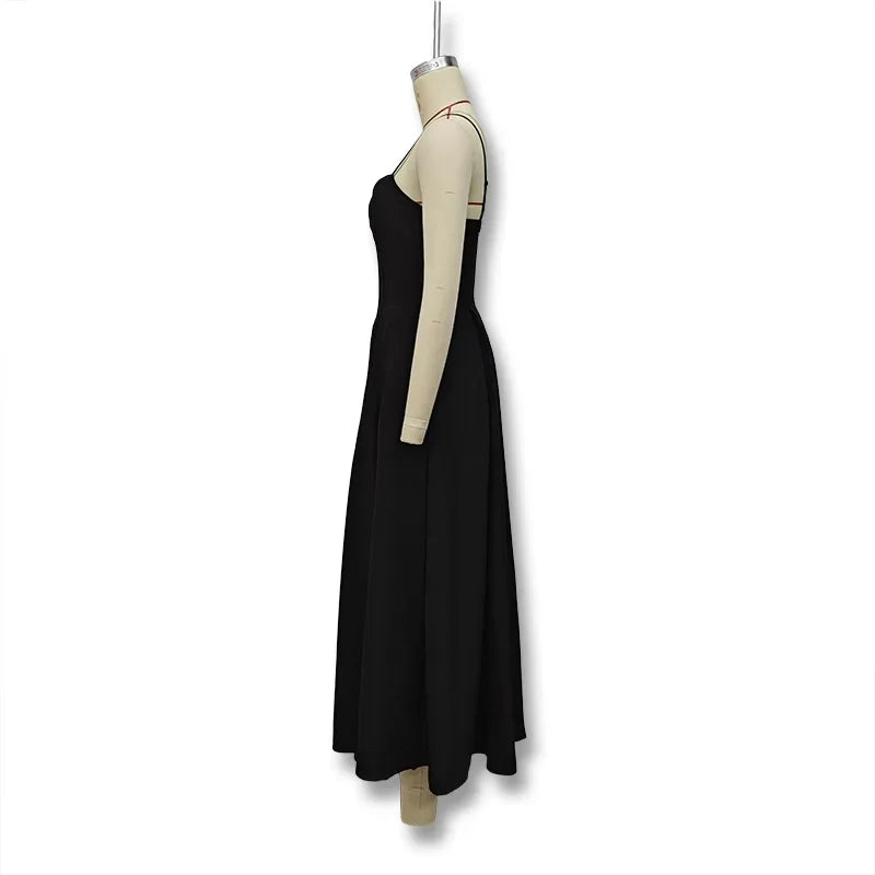 Sexy V-Neck Open-Back Tank Dress - Black