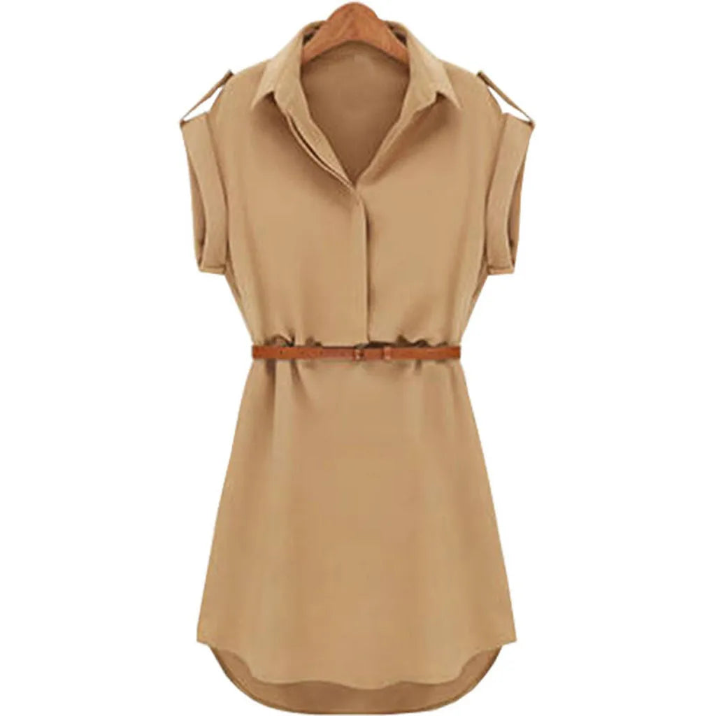 Shevogue 2025 Belted Summer Dress - Loose Casual Short Sleeve Slim Fit