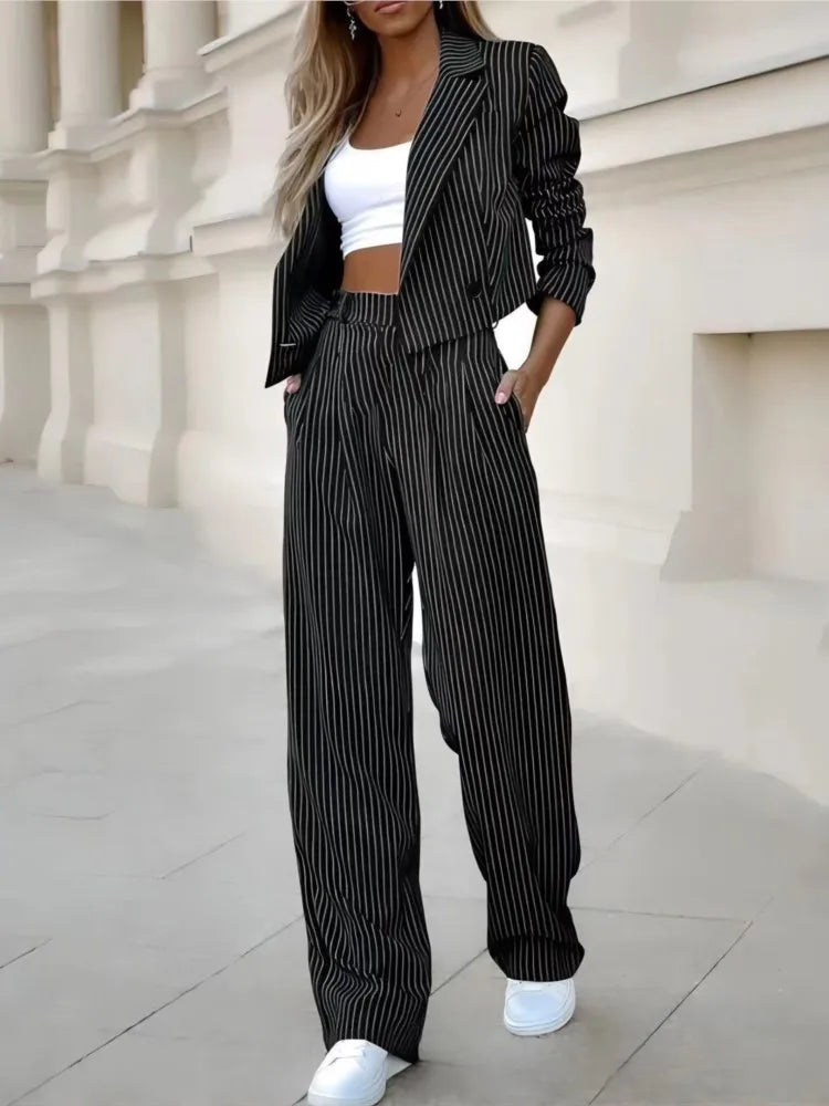 SheVogue Striped Suit Set – Spring Elegance
