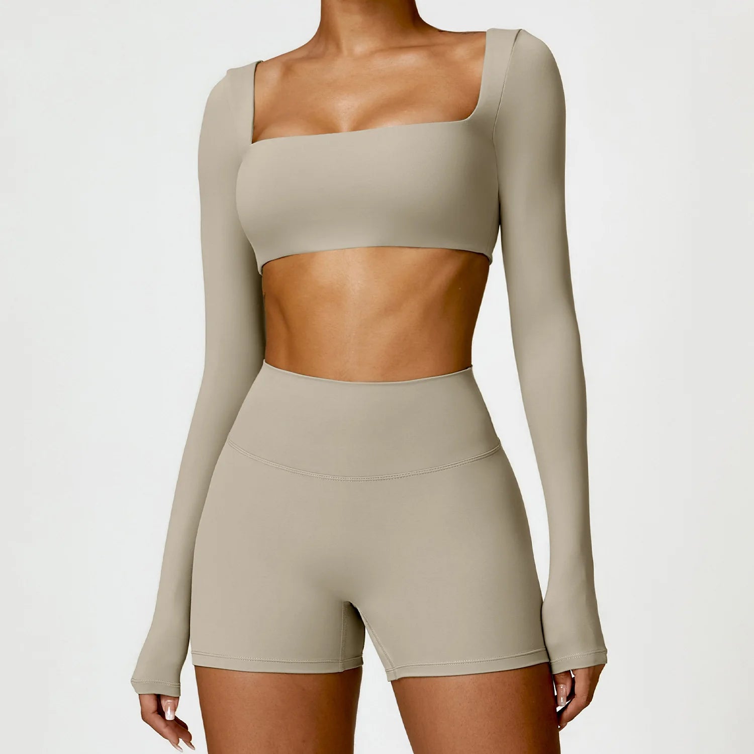 SheVogue 2PCS Women's Tracksuit Yoga Set – Long Sleeve Crop Top & High-Waist Leggings