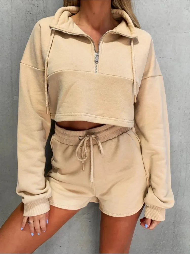 Zipper Collar Shorts Set – SheVogue Summer 2-Piece Outfit