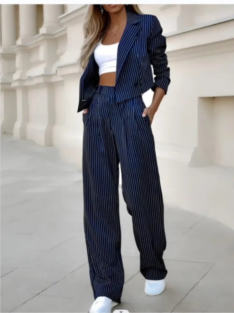 SheVogue Striped Suit Set – Spring Elegance
